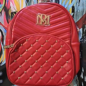 Badgley Mischka Red Quilted Backpack with Gold Details NWT